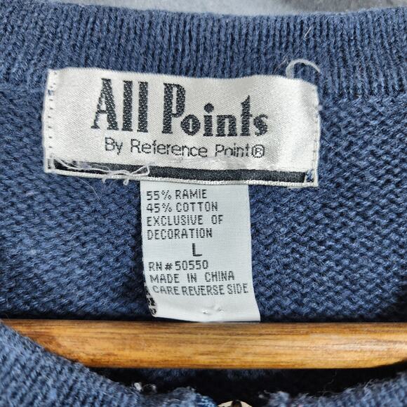 Vintage All Points Womens Knit Vest Large Full Zip Blue Purple Winter Holiday - Picture 4 of 7